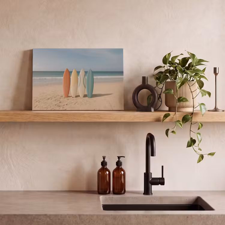 Canvas schilderij - Strand - Surfbord - Pastel — 4