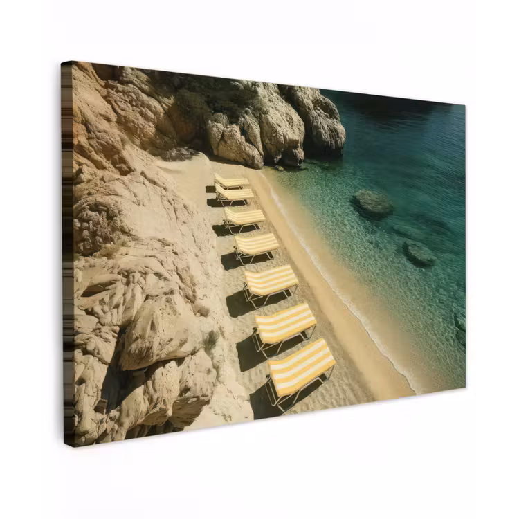 Canvas schilderij - Strandbedden - Zee - Stenen - Baai — 1