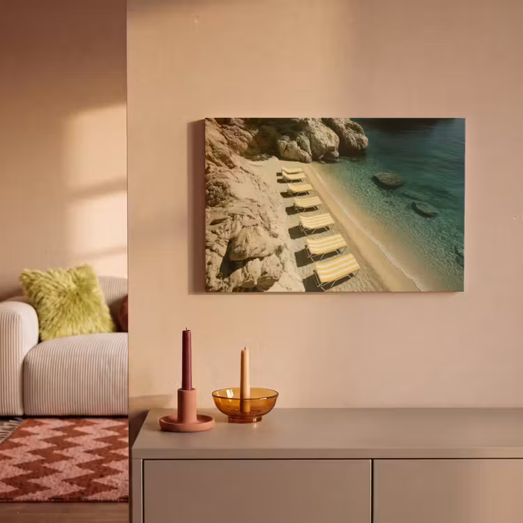 Canvas schilderij - Strandbedden - Zee - Stenen - Baai — 2
