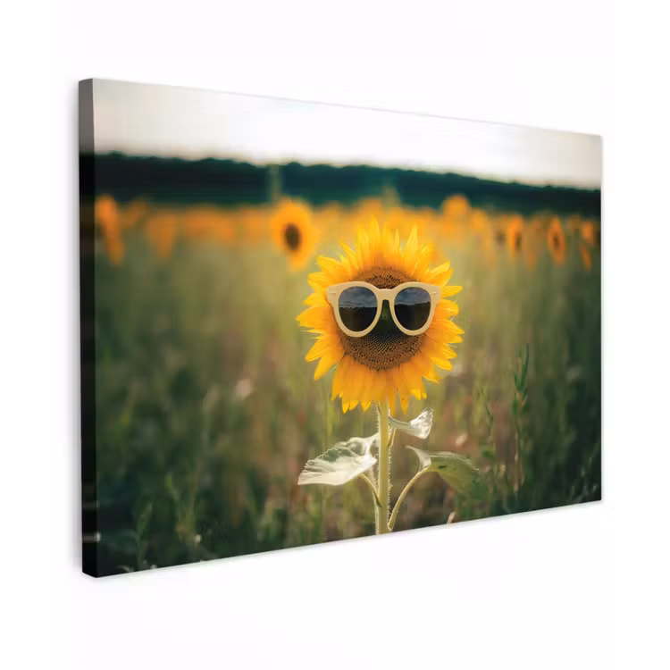 Canvas schilderij - Zonnebloem - Veld - Zonnebril — 1