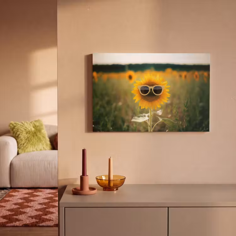 Canvas schilderij - Zonnebloem - Veld - Zonnebril — 2