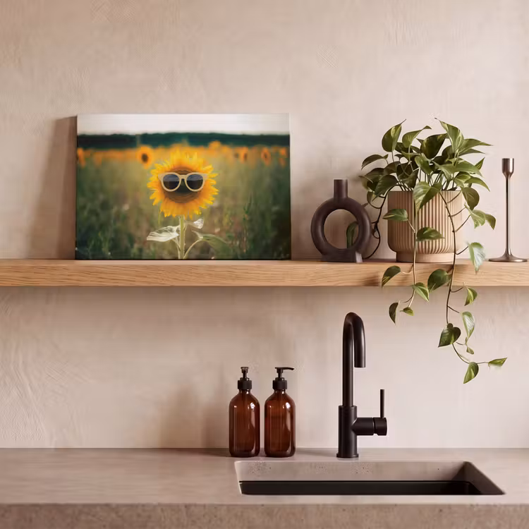 Canvas schilderij - Zonnebloem - Veld - Zonnebril — 4