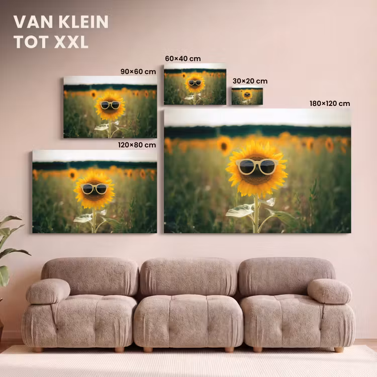 Canvas schilderij - Zonnebloem - Veld - Zonnebril — 8