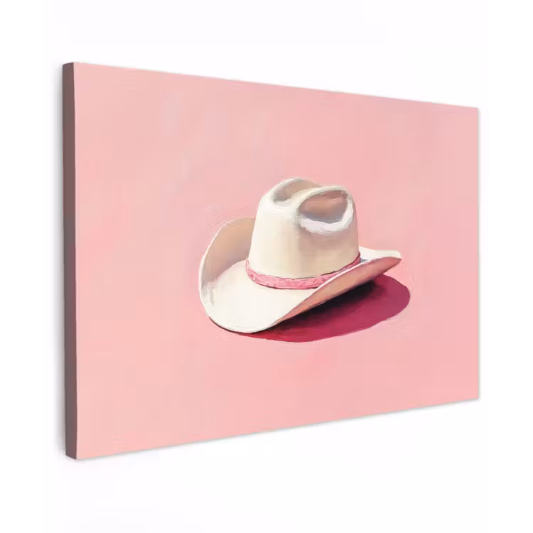 Canvas schilderij - Zomers - Hoed - Roze — 1