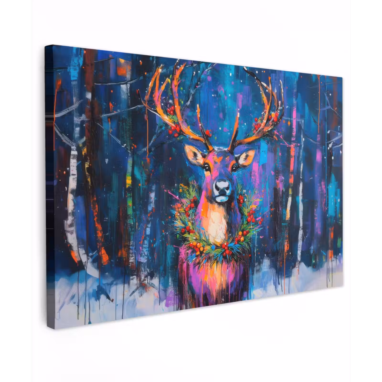 Canvas schilderij - Rendier - Krans - Sprookjesachtig - Blauw — 1