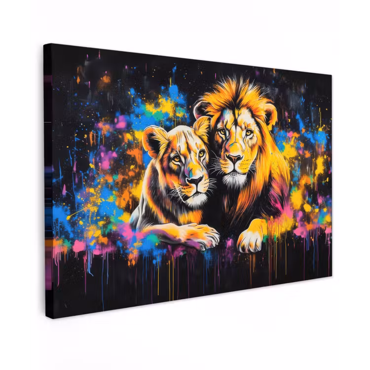 Canvas schilderij - Leeuwen - Schilderij - Kleuren — 1