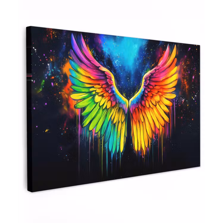 Canvas schilderij - Regenboogkleuren - Vleugels - Magisch — 1