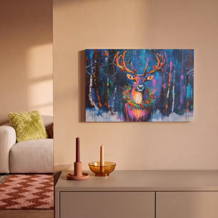 Canvas schilderij - Rendier - Krans - Sprookjesachtig - Blauw — 2