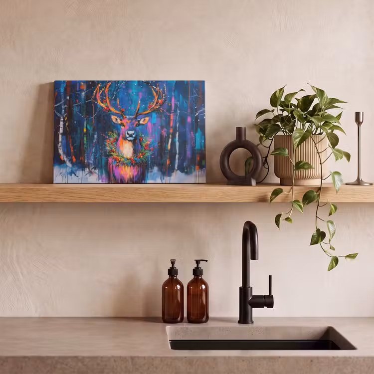 Canvas schilderij - Rendier - Krans - Sprookjesachtig - Blauw — 4
