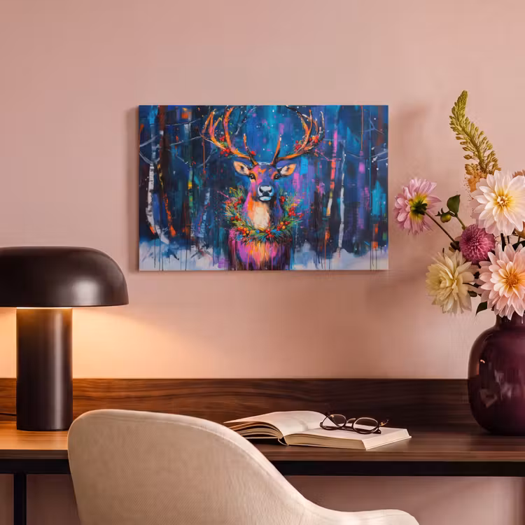 Canvas schilderij - Rendier - Krans - Sprookjesachtig - Blauw — 6