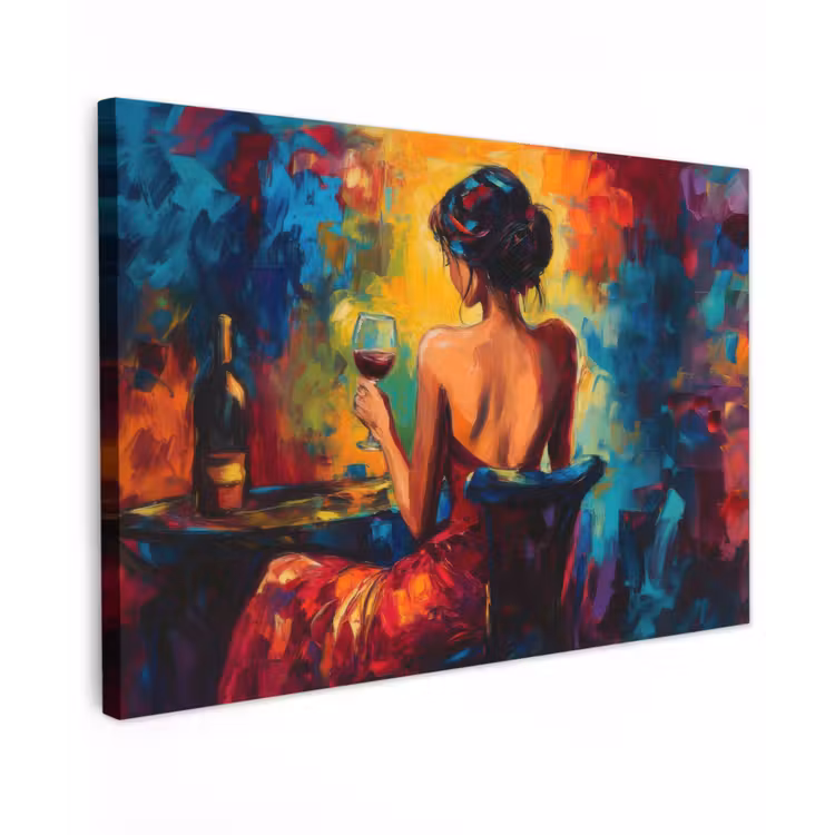 Canvas schilderij - Wijn - Vrouw - Sfeervol - Kleurrijk — 1