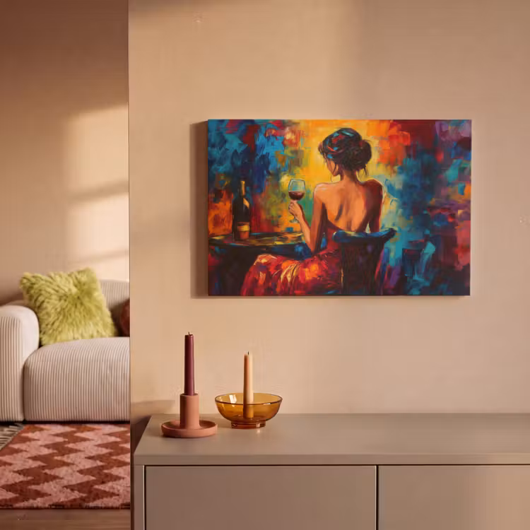 Canvas schilderij - Wijn - Vrouw - Sfeervol - Kleurrijk — 2
