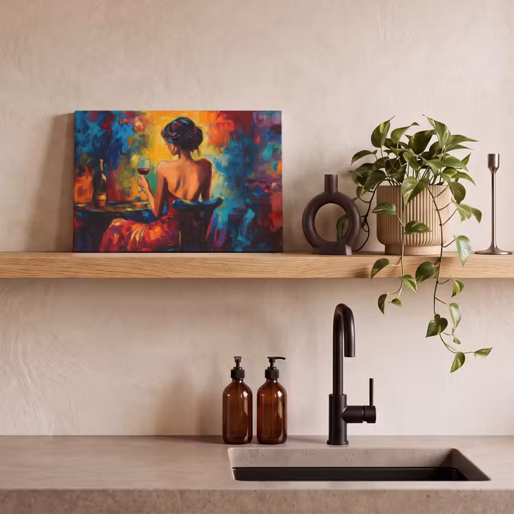 Canvas schilderij - Wijn - Vrouw - Sfeervol - Kleurrijk — 4