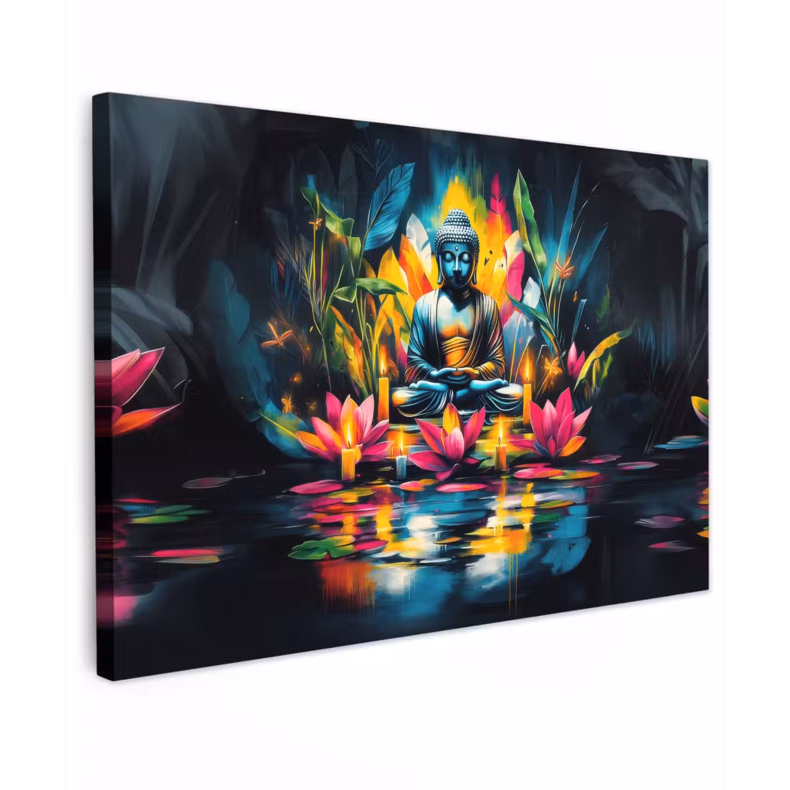Canvas schilderij - Kaarsen - Bloemen - Buddha - Water — 1