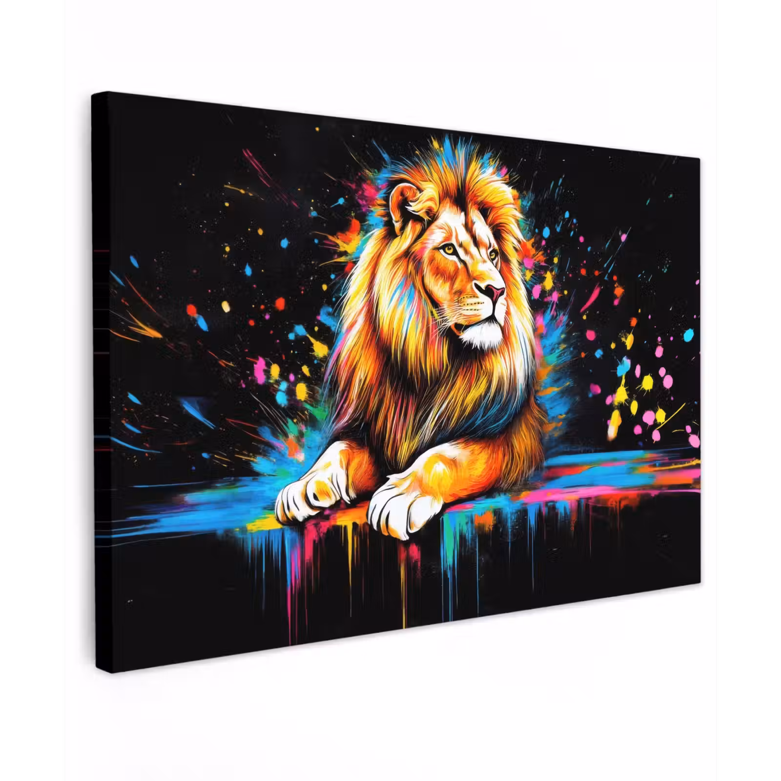 Canvas schilderij - Leeuw - Kleurrijk - Spetters — 1
