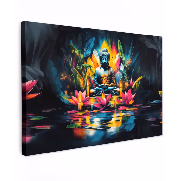 Canvas schilderij - Kaarsen - Bloemen - Buddha - Water — 1