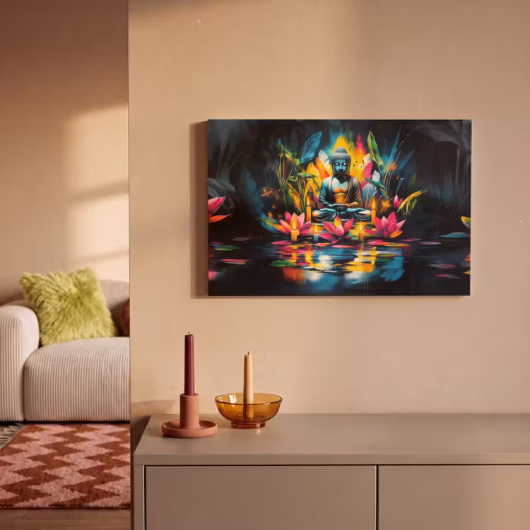 Canvas schilderij - Kaarsen - Bloemen - Buddha - Water — 2
