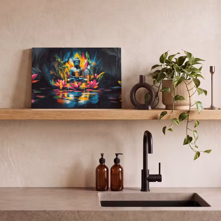 Canvas schilderij - Kaarsen - Bloemen - Buddha - Water — 4