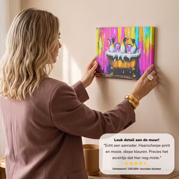 Canvas schilderij - Pinguïns - Badkuip - Kleurrijk - Schuim — 3
