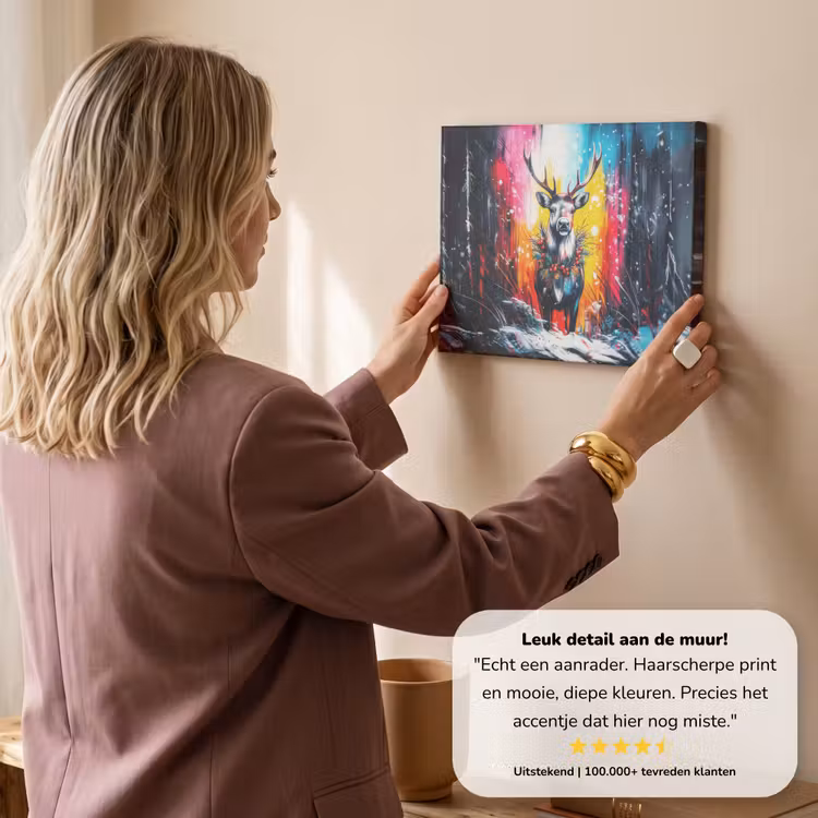 Canvas schilderij - Rendier - Gewei - Krans - Kleurrijk — 3