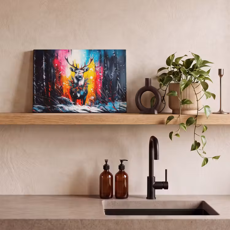 Canvas schilderij - Rendier - Gewei - Krans - Kleurrijk — 4