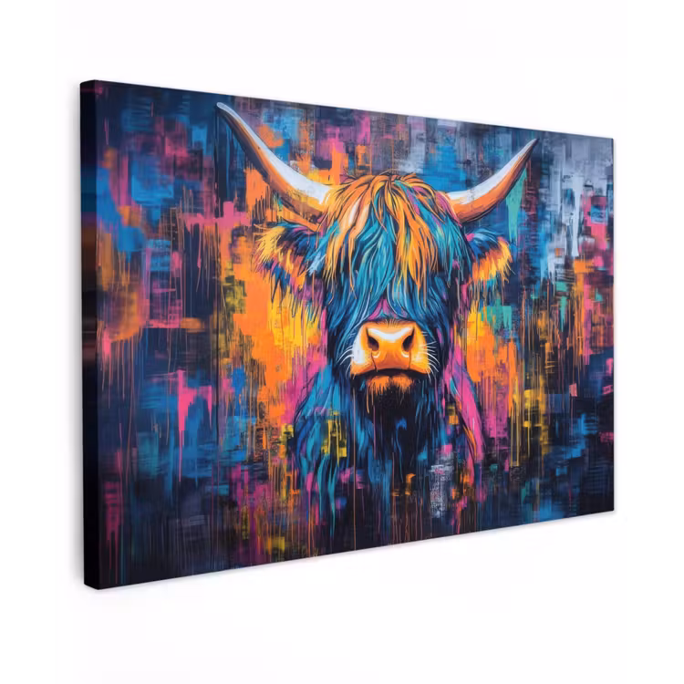 Canvas schilderij - Schotse Hooglander - Abstract - Kleurrijk — 1
