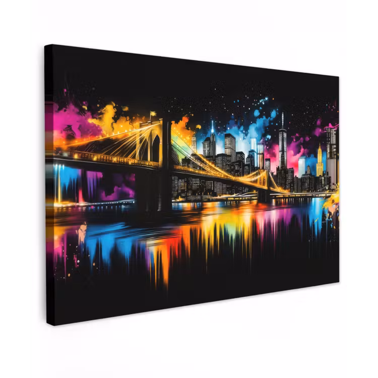 Canvas schilderij - Skyline - Brug - Verlichting - Kleuren — 1