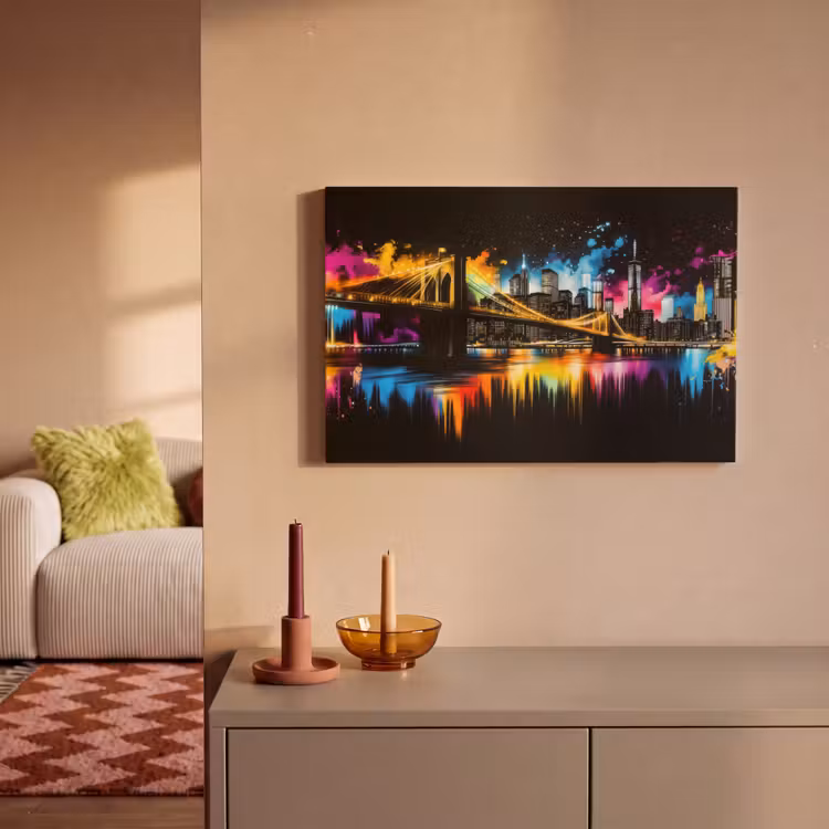 Canvas schilderij - Skyline - Brug - Verlichting - Kleuren — 2