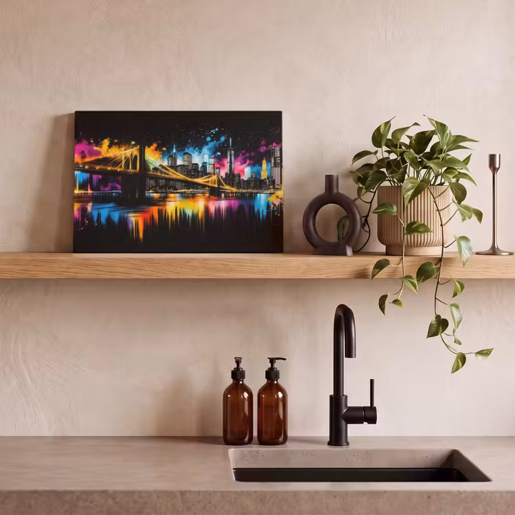 Canvas schilderij - Skyline - Brug - Verlichting - Kleuren — 4