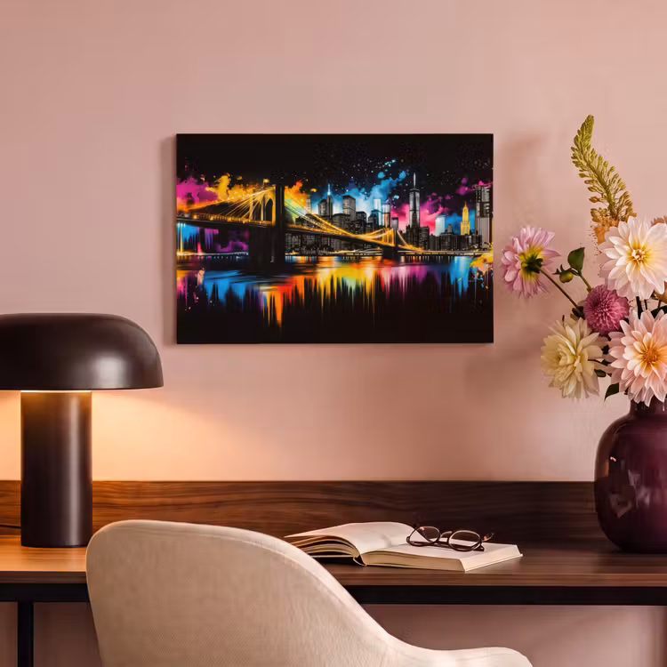 Canvas schilderij - Skyline - Brug - Verlichting - Kleuren — 6