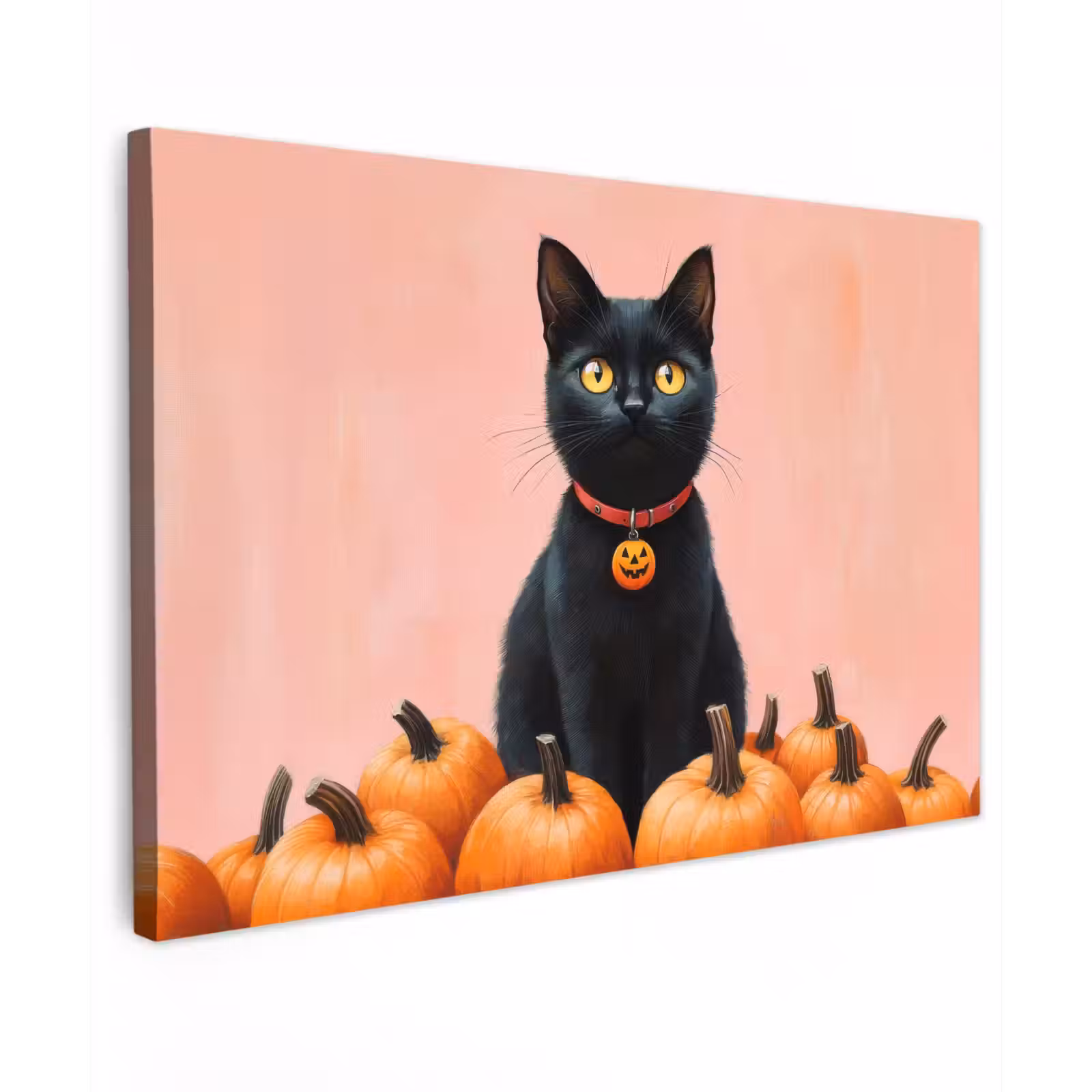Canvas schilderij - Kat - Pompoen - Roze — 1