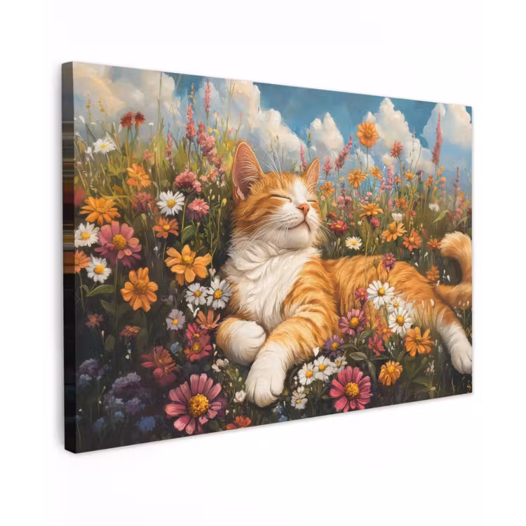 Canvas schilderij - Kat - Bloemen - Ontspannen — 1