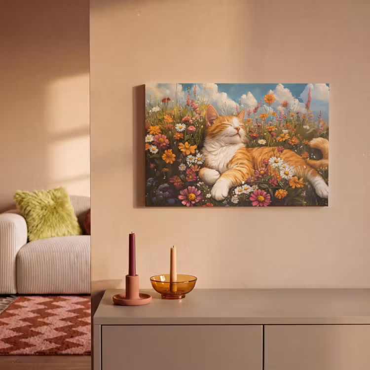 Canvas schilderij - Kat - Bloemen - Ontspannen — 2