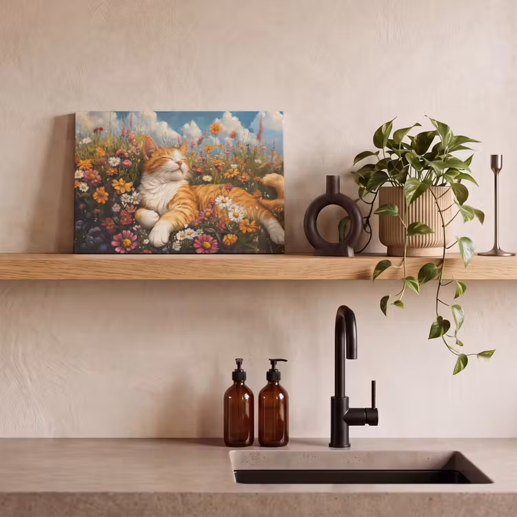 Canvas schilderij - Kat - Bloemen - Ontspannen — 4