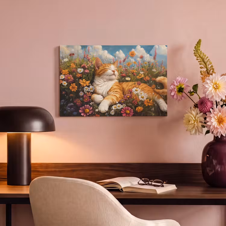 Canvas schilderij - Kat - Bloemen - Ontspannen — 6