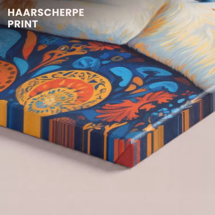Canvas schilderij - Kat - Bloemenpatroon - Blauw - Oranje — 5
