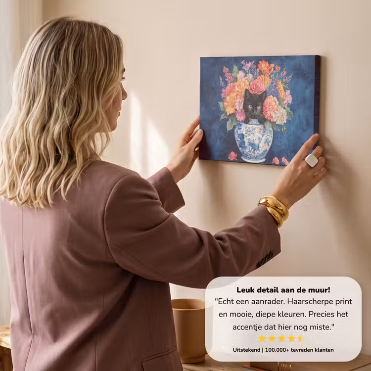 Canvas schilderij - Kat - Felgekleurde bloemen - Vaas — 3