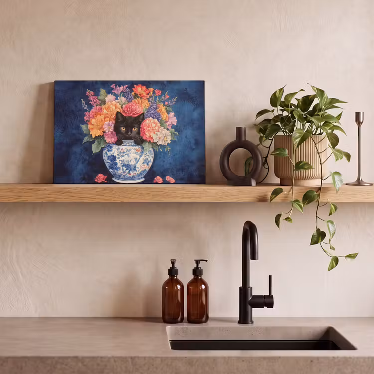 Canvas schilderij - Kat - Felgekleurde bloemen - Vaas — 4