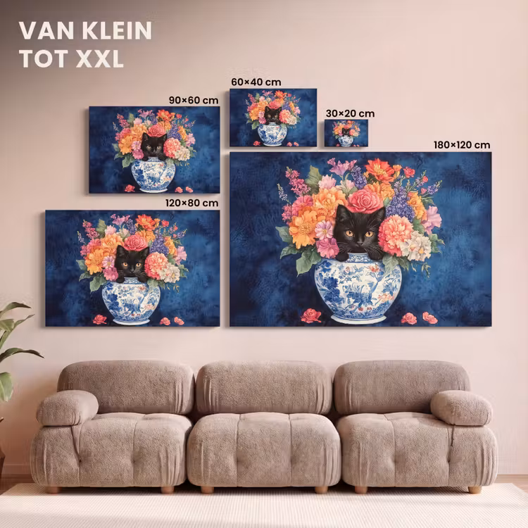 Canvas schilderij - Kat - Felgekleurde bloemen - Vaas — 8