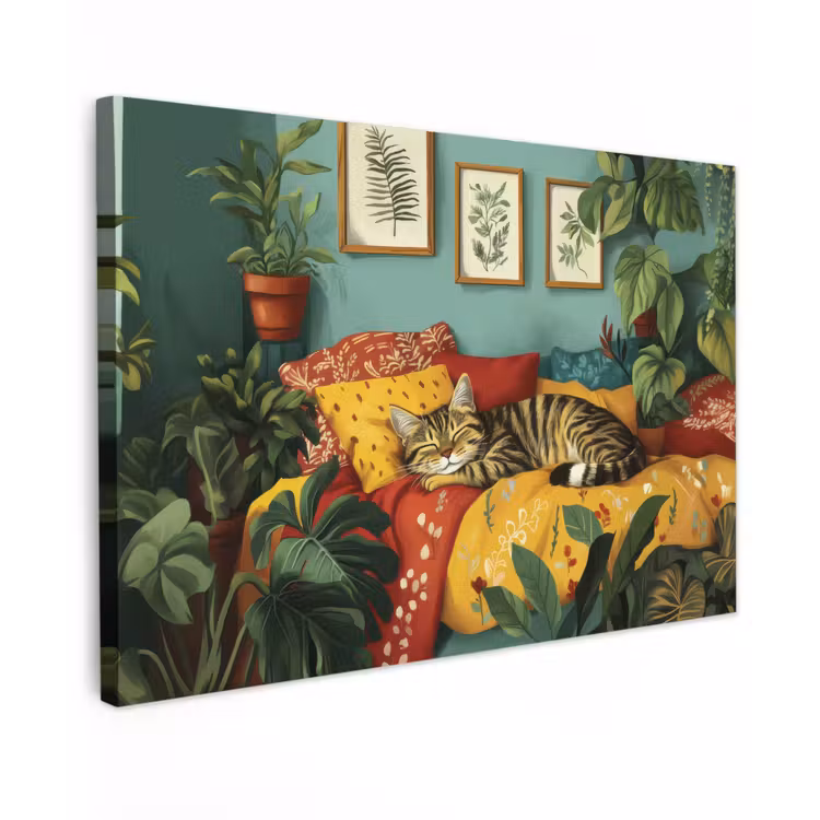 Canvas schilderij - Kat - Planten - Groen — 1