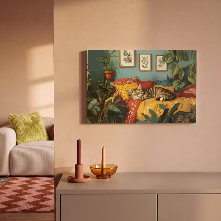 Canvas schilderij - Kat - Planten - Groen — 2