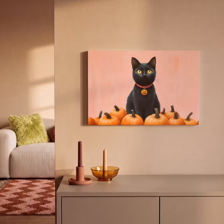 Canvas schilderij - Kat - Pompoen - Roze — 2