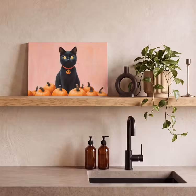 Canvas schilderij - Kat - Pompoen - Roze — 4
