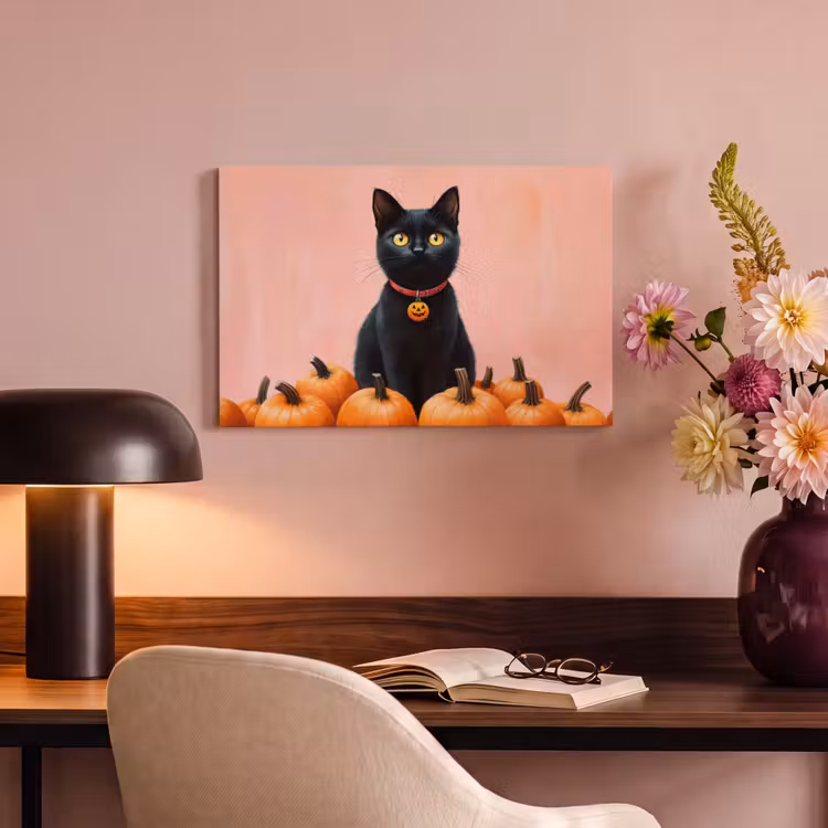 Canvas schilderij - Kat - Pompoen - Roze — 6