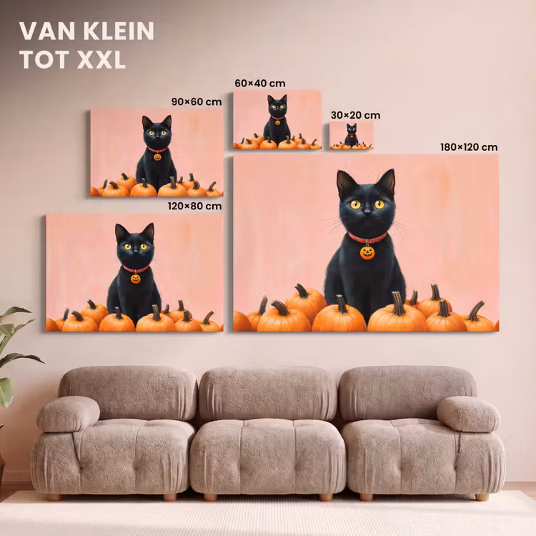 Canvas schilderij - Kat - Pompoen - Roze — 8