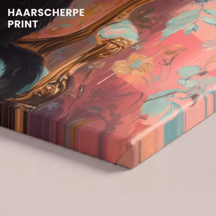 Canvas schilderij - Kat - Roze - Stoel met bloemenmotief — 5