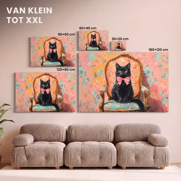 Canvas schilderij - Kat - Roze - Stoel met bloemenmotief — 8