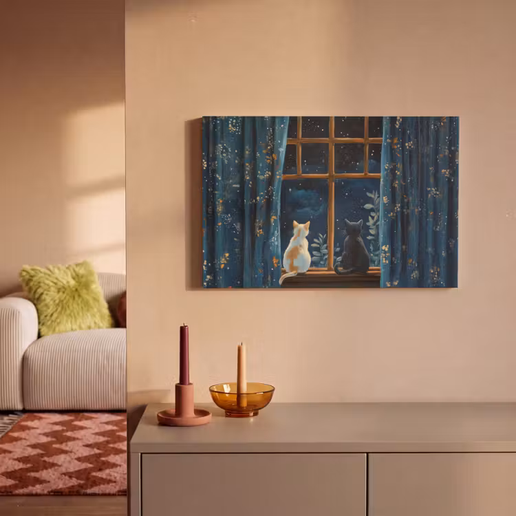 Canvas schilderij - Kat - Sterrenhemel - Blauw — 2