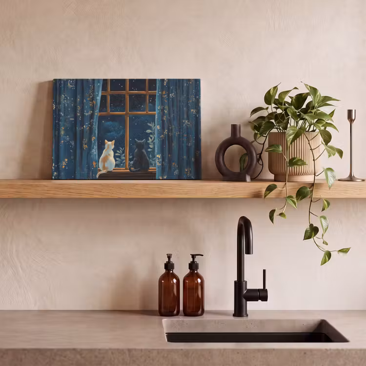 Canvas schilderij - Kat - Sterrenhemel - Blauw — 4