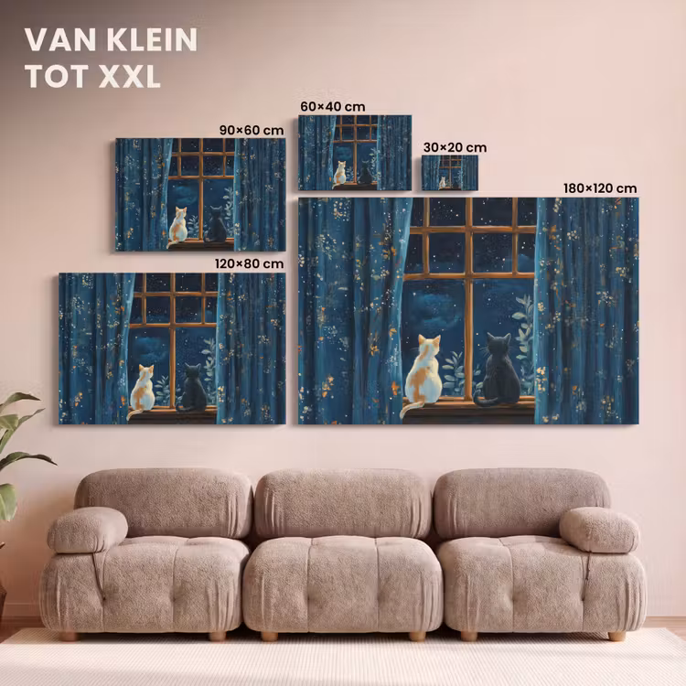 Canvas schilderij - Kat - Sterrenhemel - Blauw — 8